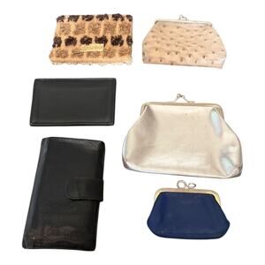 Lot of 6 Vintage & Modern Wallets Coin Purses Leather Metallic Woven Preowned